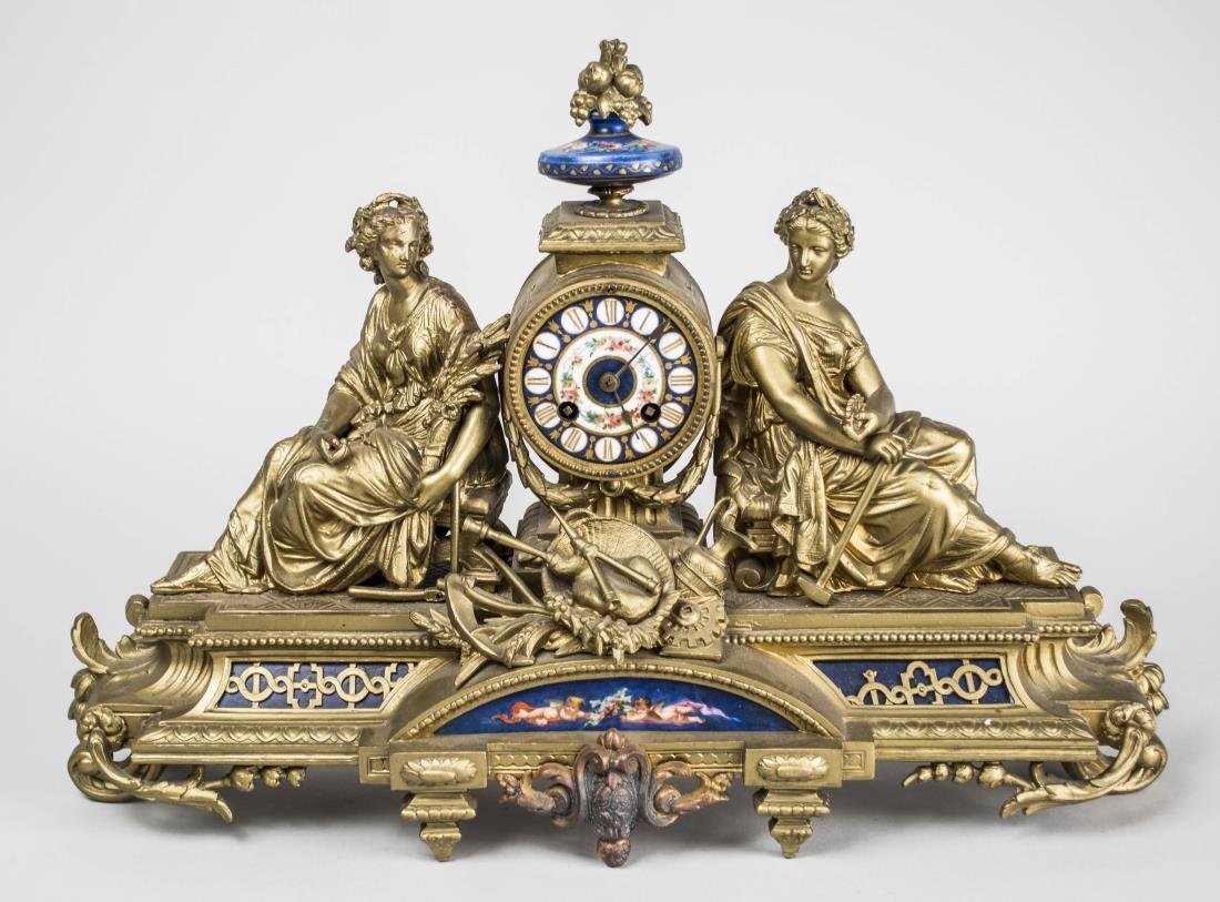FRENCH BRASS FIGURAL MANTLE CLOCK (1 of 1)