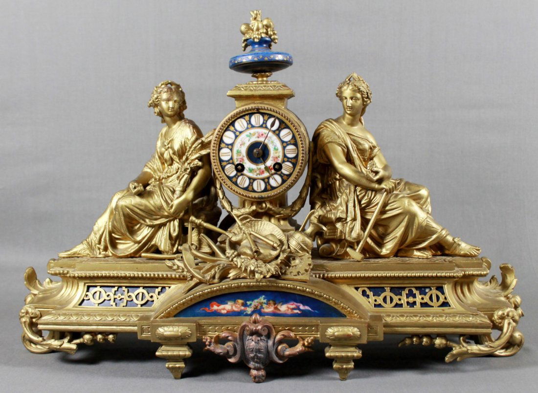 FRENCH BRASS FIGURAL MANTLE CLOCK (1 of 5)
