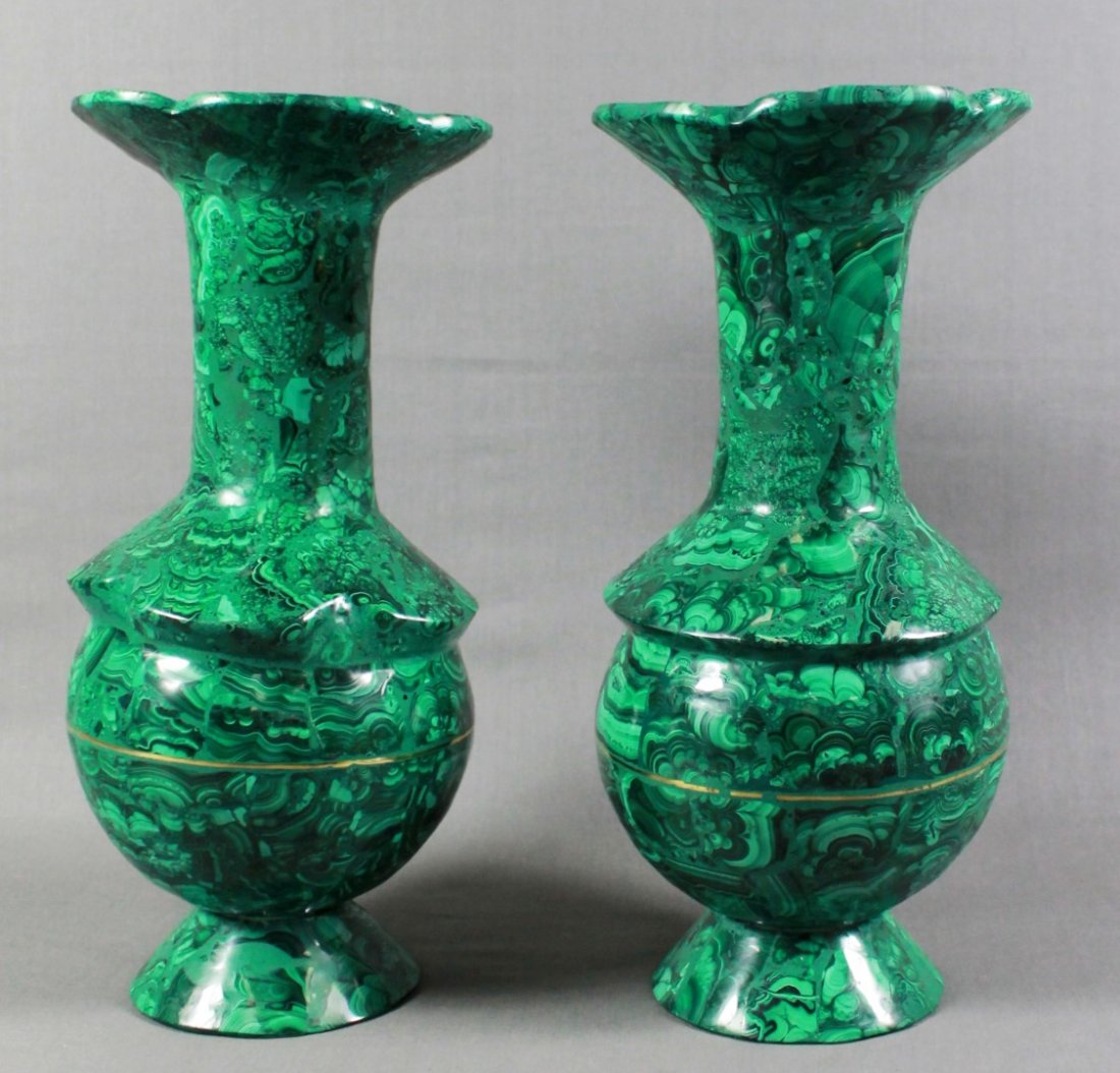 PAIR OF RUSSIAN MALACHITE VASES (1 of 5)