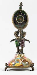 MAGNIFICENT AUSTRIAN SILVER GILT AND ENAMEL CLOCK WITH