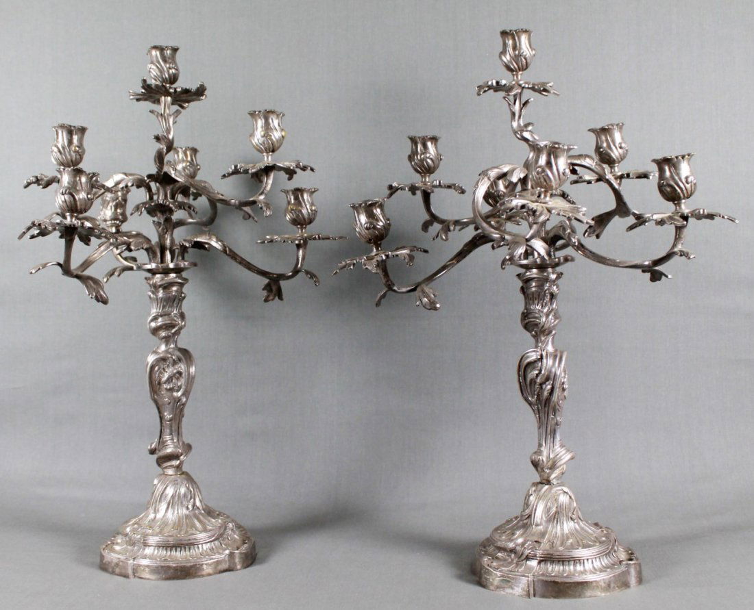 ANTIQUE PAIR OF BRONZE SILVER PLATE BAROQUE STYLE (1 of 3)