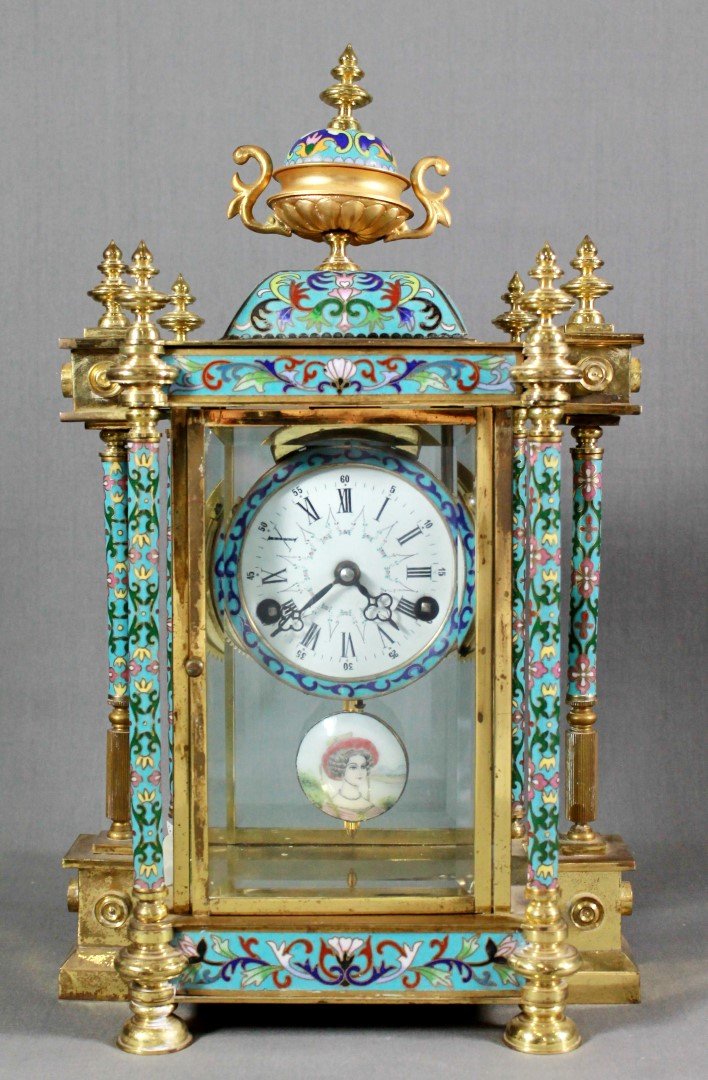 CHINESE CLOISONNE ENAMEL REGULATOR CLOCK (1 of 6)