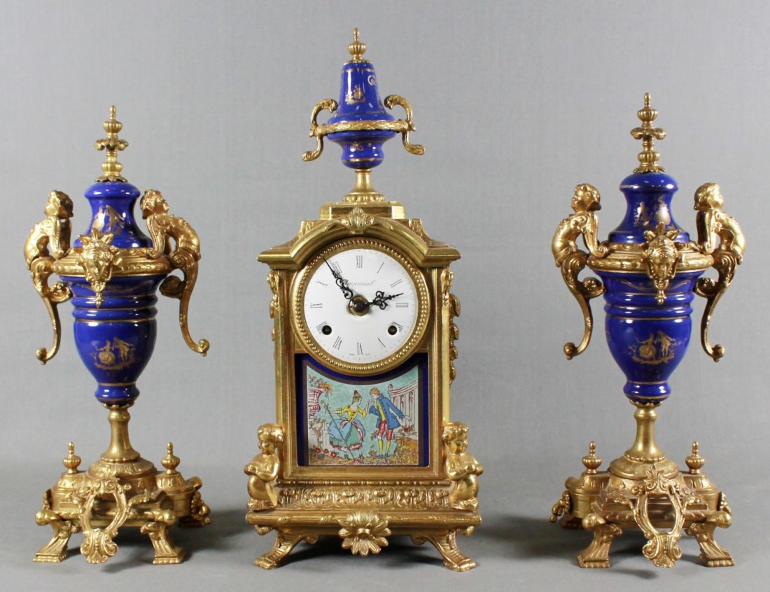 A LATE 19TH C. 3 PC. FRENCH CLOCK GARNITURE (1 of 6)