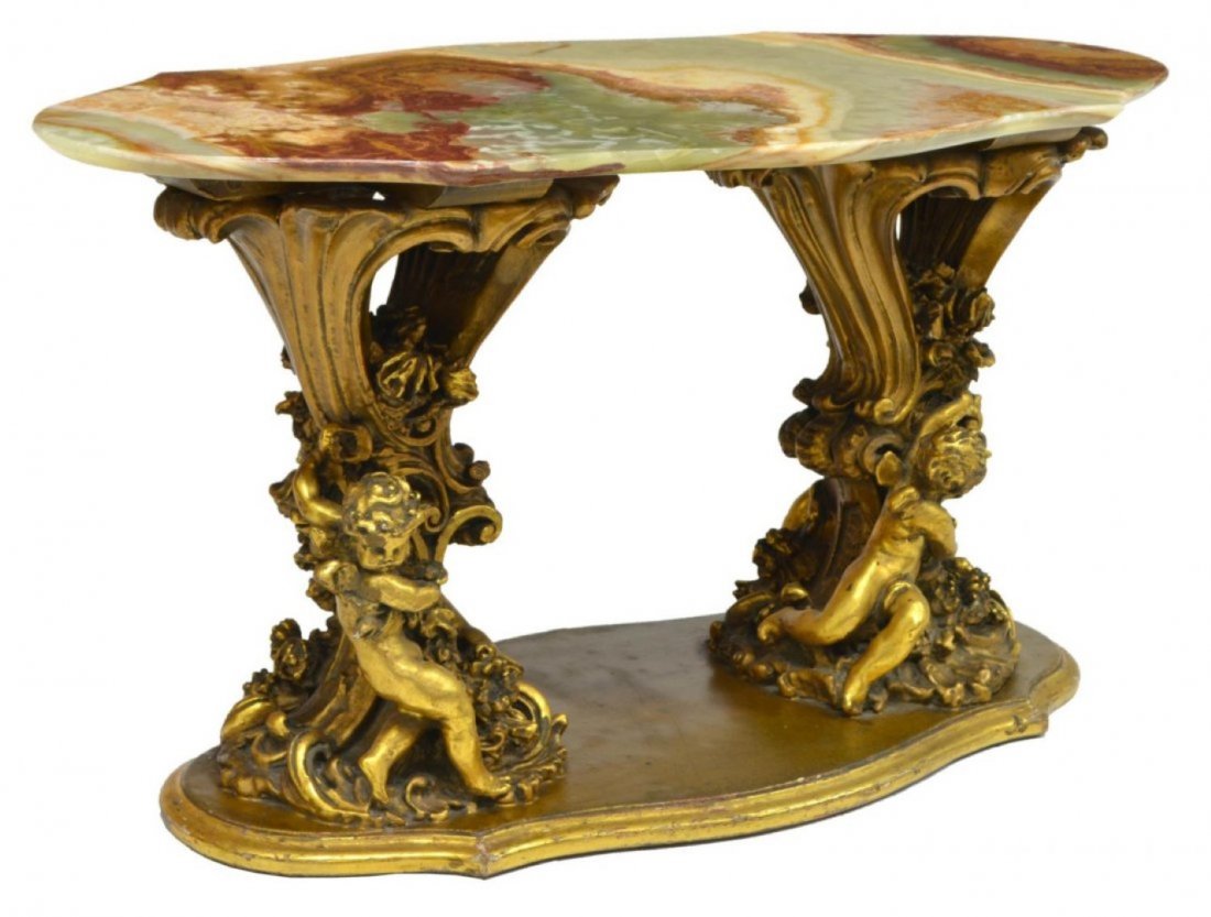 ITALIAN GILTWOOD & ONYX CHERUB COFFEE TABLE (1 of 3)