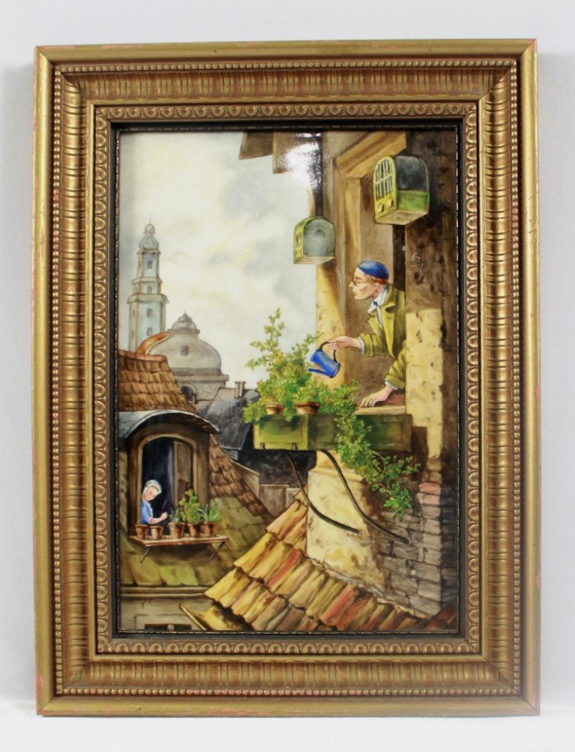 ANTIQUE KPM PORCELAIN PLAQUE "CONTINENTAL VILLAGE (1 of 9)