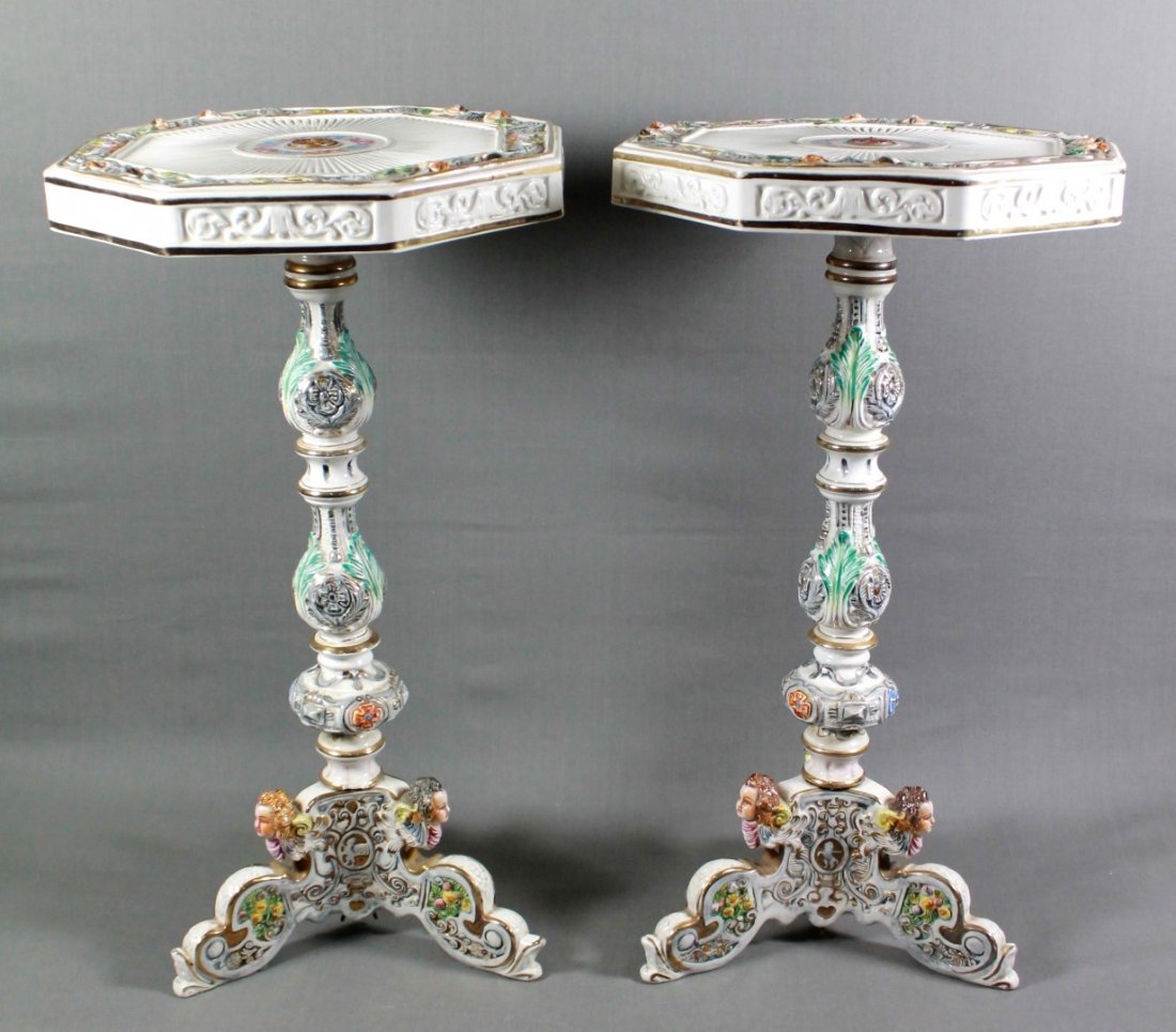 PAIR OF CAPODIMONTE TABLES: PAIR OF CAPODIMONTE TABLES MEASURE H:23" W:13"