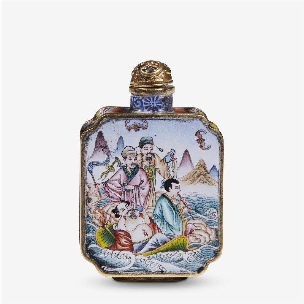 A Late 19th C. Chinese enameled eight immortals snuff (1 of 1)