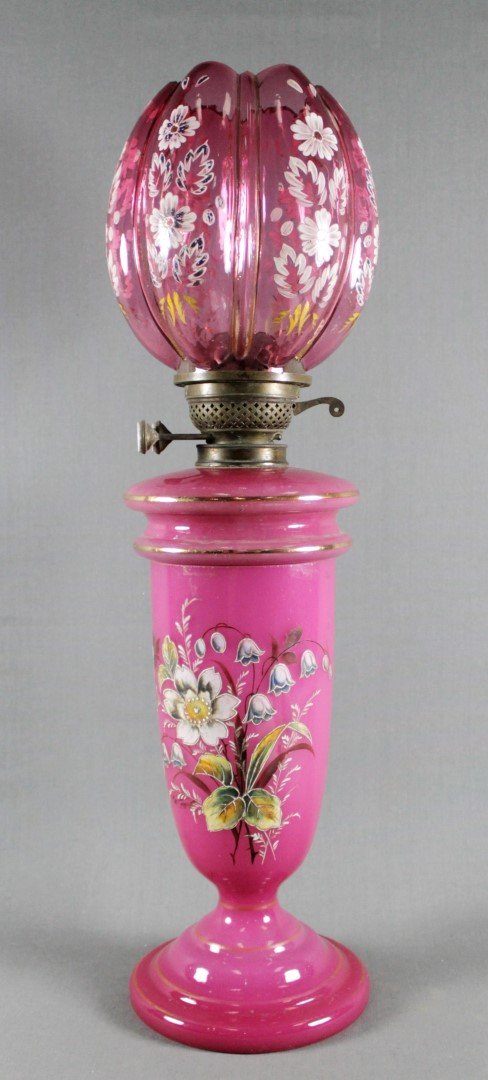 23 1/2" CRANBERRY ART GLASS BANQUET LAMP (1 of 5)