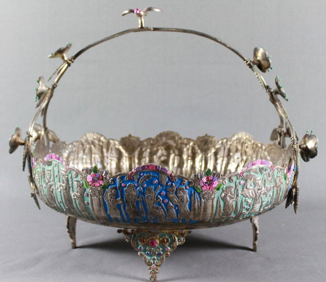 PERSIAN SILVER INLAID FLORAL BASKET (1 of 7)