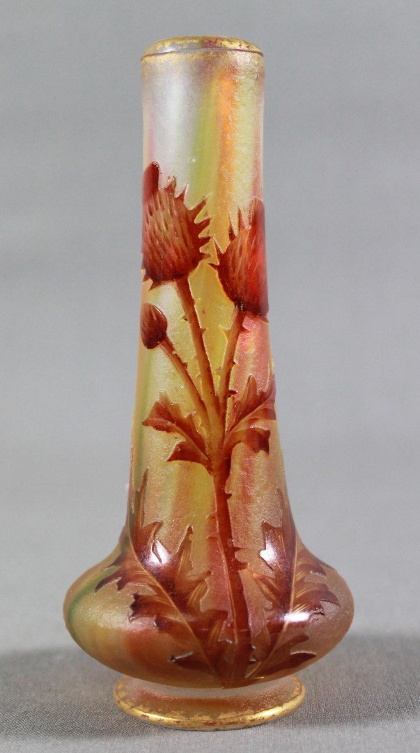 ANTIQUE DAUM NANCY THISTLE VASE, SIGNED WITH THE CROSS (1 of 4)