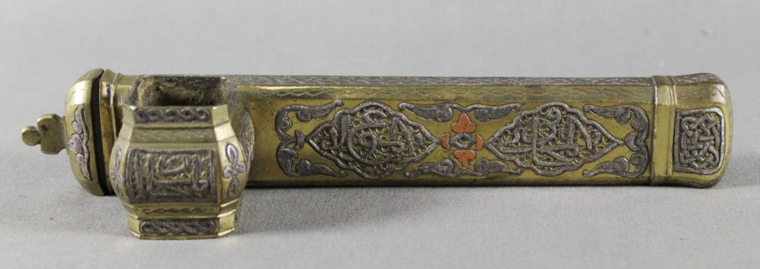 ANTIQUE BRASS ISLAMIC PERSIAN INKWELL W/ KORAN WRITING (1 of 4)