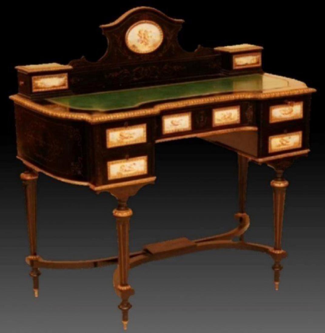 19th C. FRENCH EBONIZED LEATHER TOP WRITING DESK (1 of 5)
