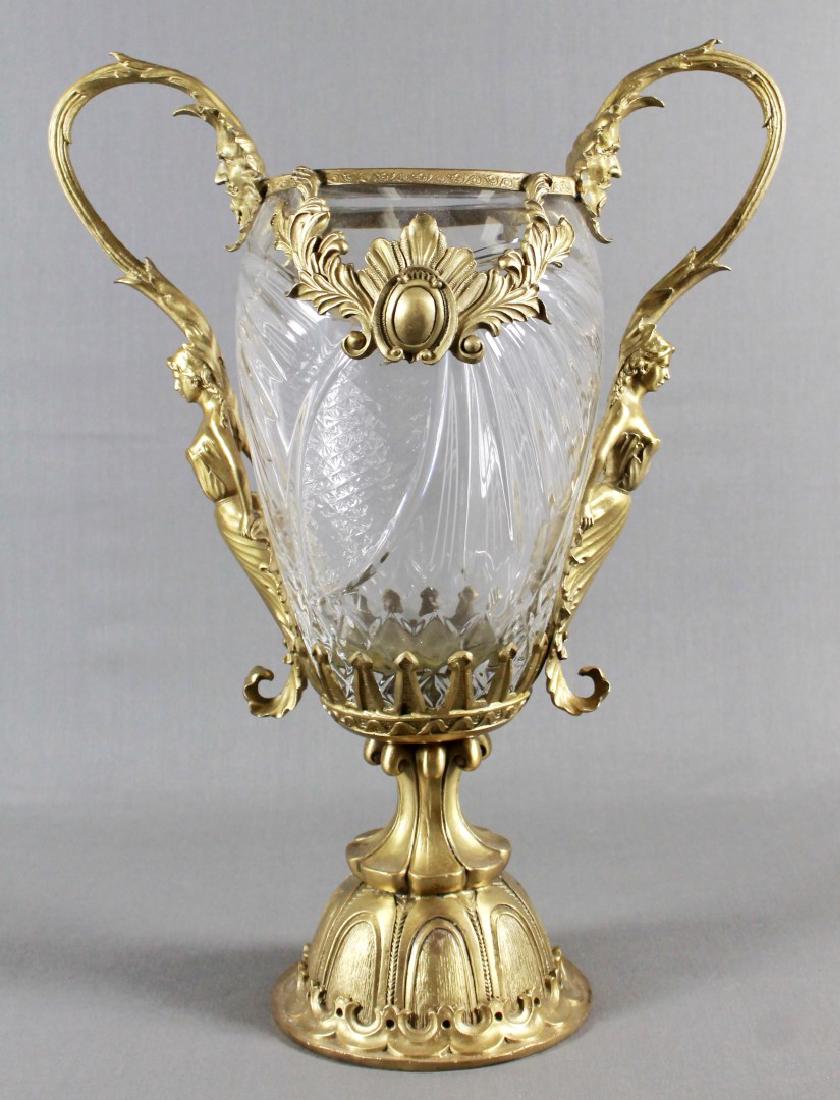 Large Bronze & Crystal Vase Figural Female Handles