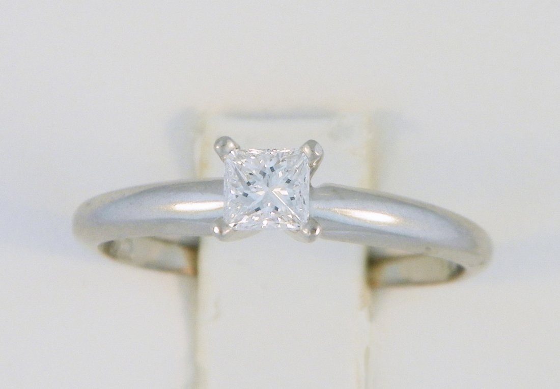 Ring: Engagement Ring, Princess Cut Solitaire ~.30 ct Platinum ~2.2 dwt