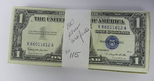 Currency: 100 $1.00 silver certificates - Variety