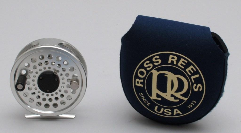 Ross Gunnison 3 Trout Reel with Pouch: 3 1/2" dia. and 3/4"width. One of Ross reels all-time favorite models, a great 6-7 weight fly reel; some anglers use it as a light Steelhead reel. The silver color is very attractive, comes with a Ros