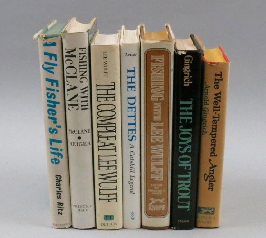 7 Books By or About Fly Fishing Personalities, 3 Signed: The Well-Tempered Angler by Arnold Gingrich, 1973, VG+ in VG dj; Fishing with Lee Wulff edited by Edward C Janes, 1972, VG+ in VG dj; Fishing with McClane edited by George Reiger, 1974, VG+ in dj; A F