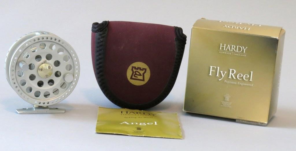 Hardy Angel Trout Reel: ATH-like reel from the time when Hardy was getting really high tech and still making them in England, 3 1/4" dia. and 7/8" spool width, 6.4oz, this LHW large arbor model holds a DT4+55yd or WF5+75yd o