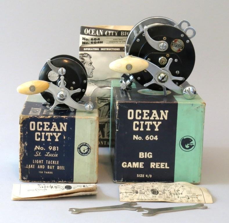 Two Ocean City Reels - Models 981 & 604: First is a model 981 St. Lucie, Lake and Bay reel in Very Good condition with instruction sheet and parts list, second is a model 604 - 4/0 Big Game Reel also in Very Good condition with original pape