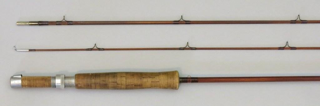 Orvis Battenkill, 7'6"- 2/2, 4 oz.: Rod built in 1951, serial #11589, it has 13/64 blued ferrules and impregnated cane with typical brown wraps, the grip is a modified wells with cork space and D/L aluminum reel seat. Rod has a nice med