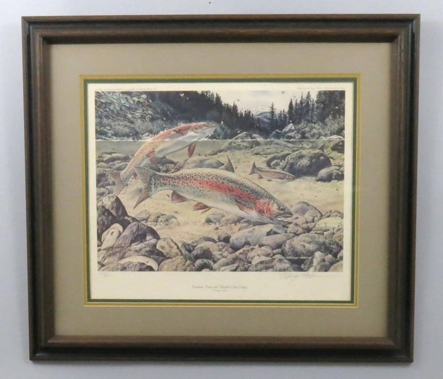 Rainbow Trout & Western Olive Sedges - Eldridge Hardie: (1940 - ) Limited to 450 numbered and Signed copies, of which this is number 357. Printed in 1975, the images size is 13" x 17 3/4". A winner of numerous awards with his hunting and fishing scenes in