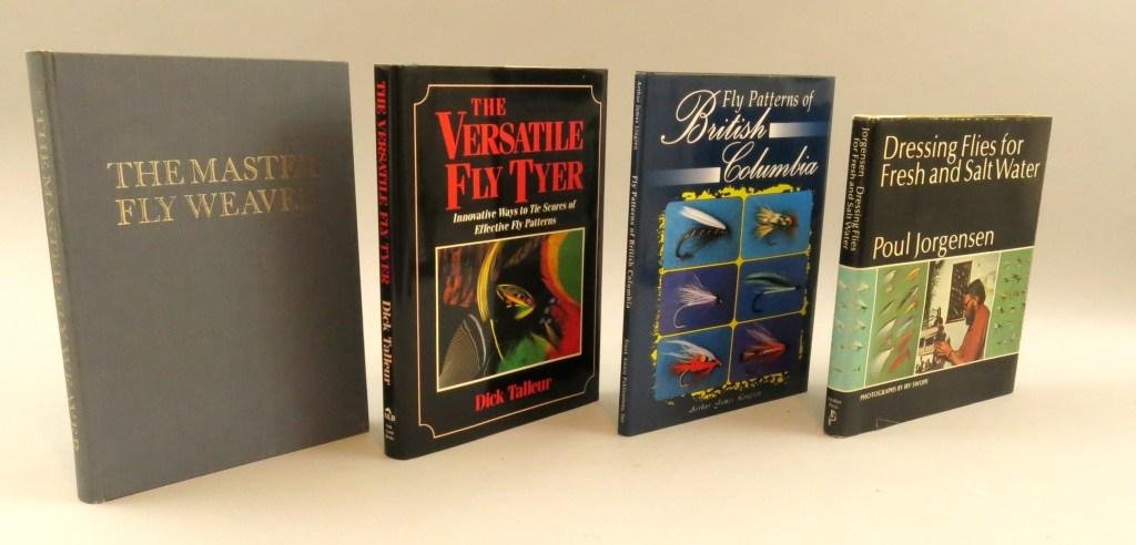Four Signed and Limited Edition Books on Fly Tying: Dressing Flies for Fresh and Salt Water by Poul Jorgensen, 1973, first edition, 192 pages, black and white drawings and photographs, color plates, Signed copy, VG+ in dj having some edge wear and a co