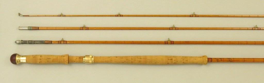 Hardy "The Hollowlight"- 12'6", 3/2, No.18: A Hollokona cane Spey rod with down-locking reel seat and Hardy marked rubber butt cap. Serial no. H36285 dates rod to 1961, blued lock tight ferrules have traditional Hardy ferrule plugs, female ferr