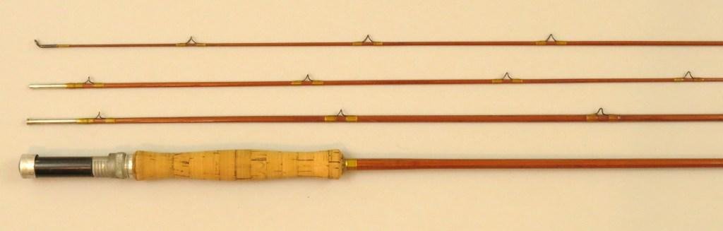 Phillipson "Pacemaker Model 39"- 8', 3/2, 4 1/4oz,: HEH(5) with a down locking reel seat over black spacer and wells style grip, the guides and bright ferrules are wrapped in light olive with pale yellow tipping. A guide on the mid has been replaced, a