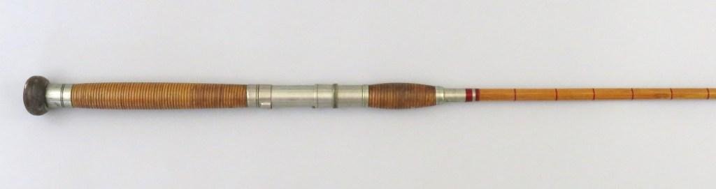 Edward vom Hofe Boat Rod: Marked "Edward vom Hofe Co. Maker's N.Y." on butt cap, Marked again below the bamboo section with "Edward vom Hofe Co. "A" Maker's N.Y." 78 1/4" six strip bamboo with rattan wrapped handle, red guides