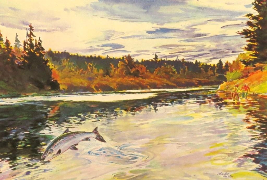 "Reflections" by Charles Defeo: Featured in Charles Krom and Keith Fulsher's book, Hair-Wing Atlantic Salmon Flies published in 1981. This print was produced by Keith Fulsher in 1976 and used later in the book. An edition of 400 num