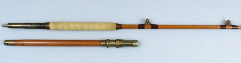 Hardy Brothers Big Game Rod 6' 8" 2 Piece: Six-sided with Gimbal butt marked "342183 E / Made by / Hardy Bros. LTD / Alnwick, / England / Patent Steel Centre", felt grip handle, bayonet style locking mechanism, 4 red agate guides, with red wra