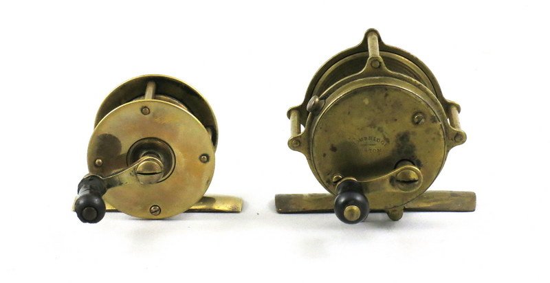 Pair of Early Brass Crank Wind Reels (1 of 3)