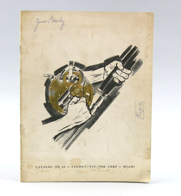 Tycoon/Fin-Nor 1960 Fishing Tackle Catalog: 19 pages, drawings and photographs, light staining and ink writing to front cover, else Very Good plus.