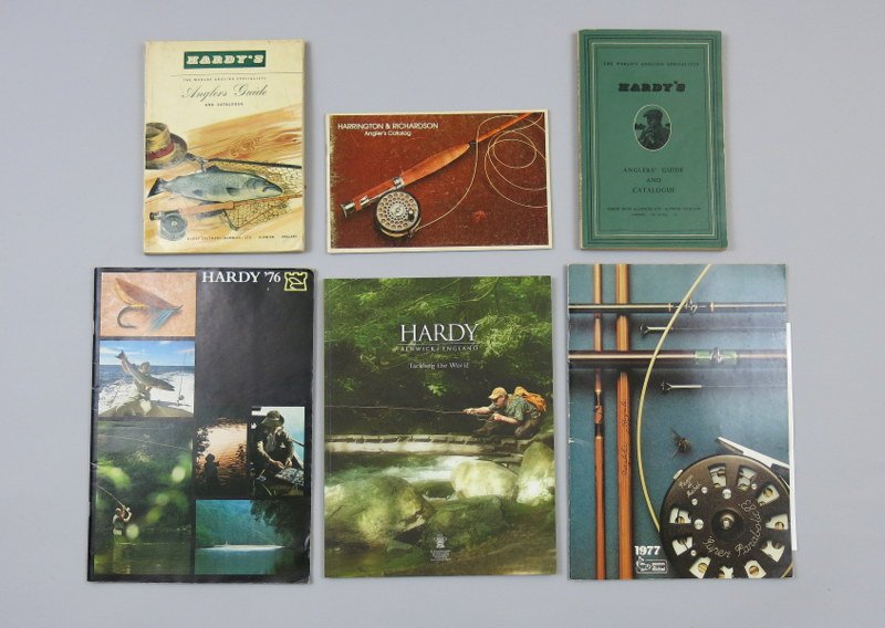 Five Hardy Brothers and One Pezon et Michel Catalogs: 1954, 205 pages, laid inside is the 27 page 1954 Price List, VG+; 1960, 160 pages, spine chipped at ends, edge wear, VG; Harrington & Richardson Angler's Catalog, nd (1960's-1970's), 42 pages, introdu