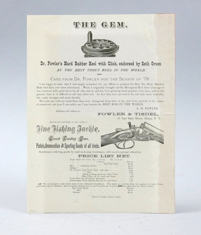 1878 Broadside for Fowler's Gem Reel (1 of 2)