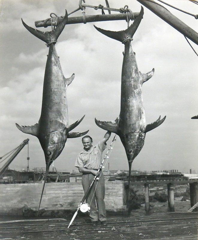 Large Photograph of Michael Lerner and Two Swordfish (1 of 3)