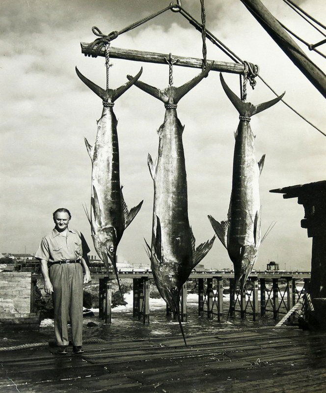 Large Photograph of Michael Lerner with Three Swordfish (1 of 2)