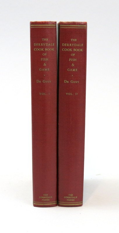 The Derrydale Cookbook of Fish & Game by L.P. DeGouy: 1937, single state, limited to 1250 numbered two volume sets, of which this is number 946. 308 and 330 pages respectively. Slightest bump to one corner, else a Fine set. Siegel 114, Frazier D-2-a