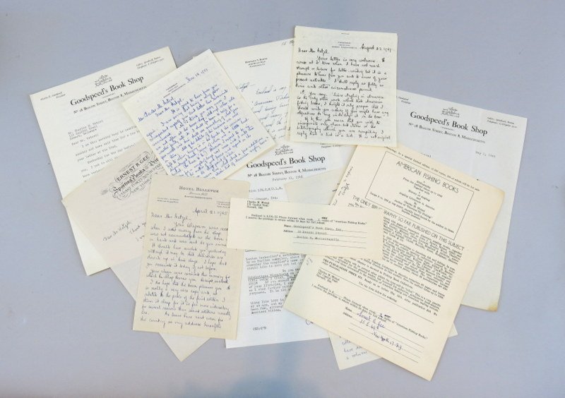 Angling Bibliophile Letters, Horne, Goodspeed and Gee: Eight letters from Charles Goodspeed totaling 16 pages, with all but one page written to another bibliophile, Charles Wetzel. Topics include: Otto von Kienbusch; gardening; fishing experiences; his wo