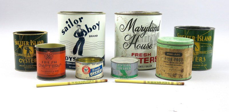 Grouping of Eight Oyster Cans (1 of 3)