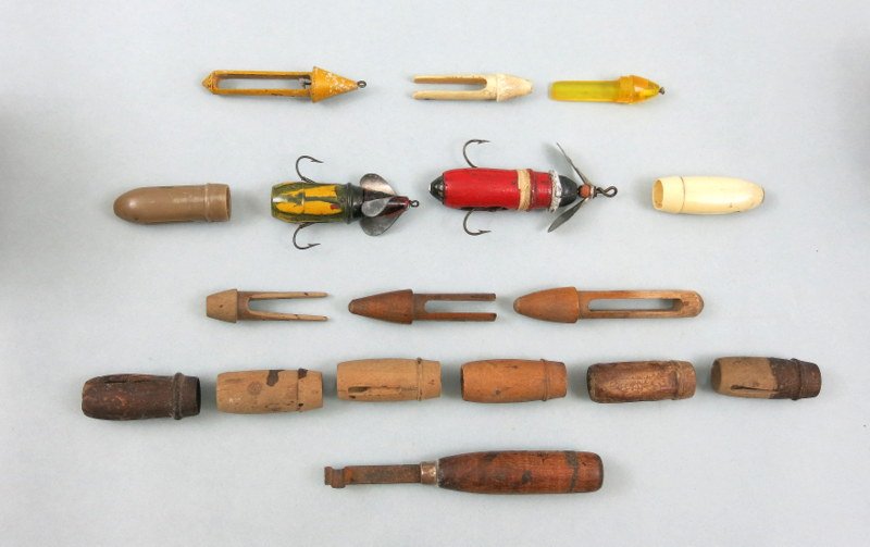 Unusual Chauncey B. Kettring, Combination Lure: An historically significant and interesting group of prototype lures and parts from lure designer Chauncey B. Kettring of Montezuma, Ohio. Kettring's lure was patented on May 4, 1937 as a concealed ho
