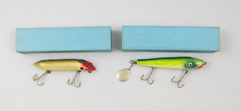 Pair of New in The Box 6"J&J Tackle Striper Lures: Both lures come in their original crisp, correct and clean blue boxes with, and both lures are solid Excellent.