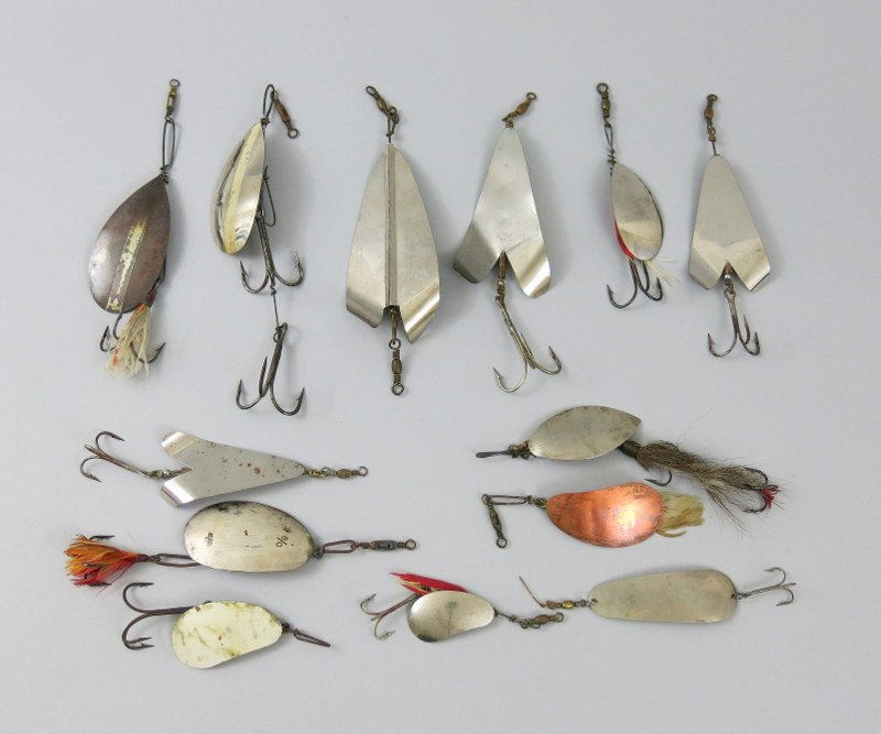 Thirteen Mostly Large JT Buel Musky Size Metal Lures (1 of 1)