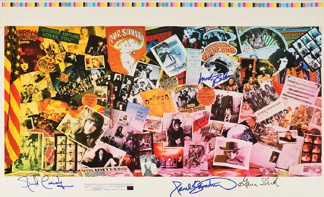 Jefferson Airplane Signed Uncut Printer's Proof Poster: Appealing color 26.25 x 16.5 uncut printer's proof of the inner gatefold design for the Jefferson Airplane compilation album 2400 Fulton Street: An Anthology, signed in black felt tip by Grace Slick,