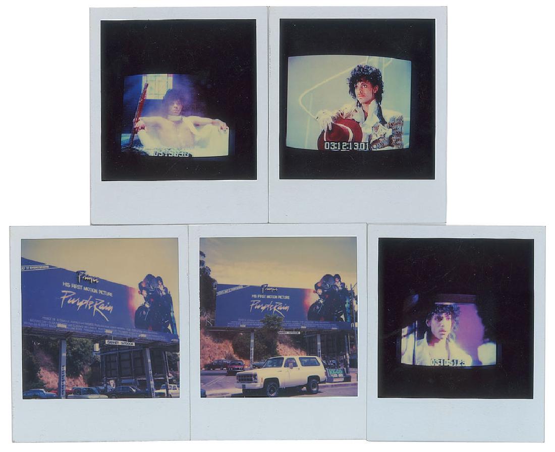 Prince Group of (11) Purple Rain Items: Collection of 11 items relating to the Purple Rain era, including: a Warner Bros. Records 45 RPM single record for ‘When Doves Cry’ / ’17 Days,’ with the purple record included; two color glos