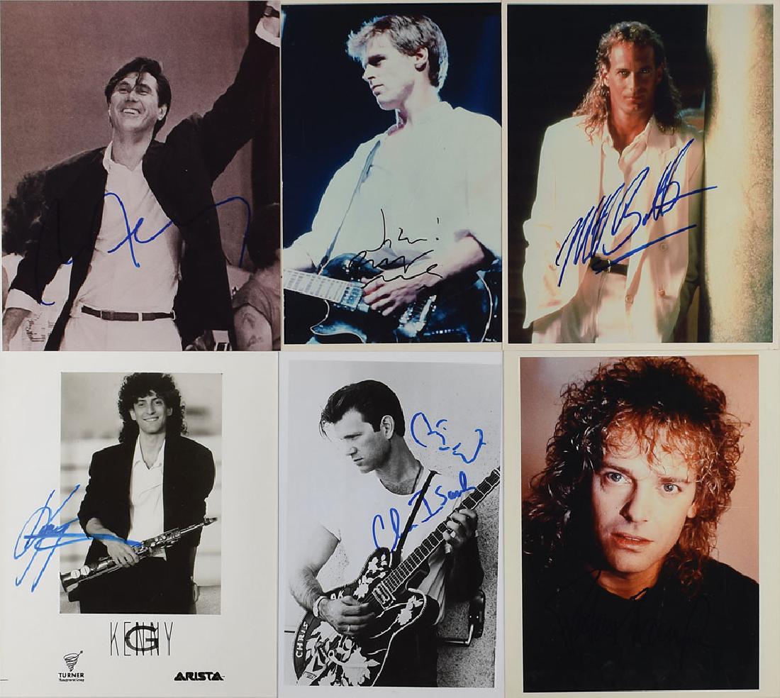 Male Solo Artists: Group of six glossy or satin-finish photos, each approximately 8 x 10, individually signed in blue or black felt tip by the pictured front man: Bryan Adams (ins), Michael Bolton, Bryan Ferry, Peter Fr