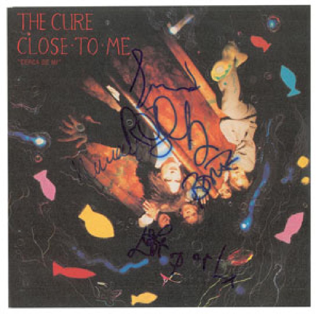 The Cure Signed 45 RPM Record: 'Close to Me / A Man Inside My Mouth' 45 RPM single for by The Cure, signed on the front cover in blue felt tip by Robert Smith, Porl Thompson, Simon Gallup, Boris Williams, and Lol Tolhurst. In fine