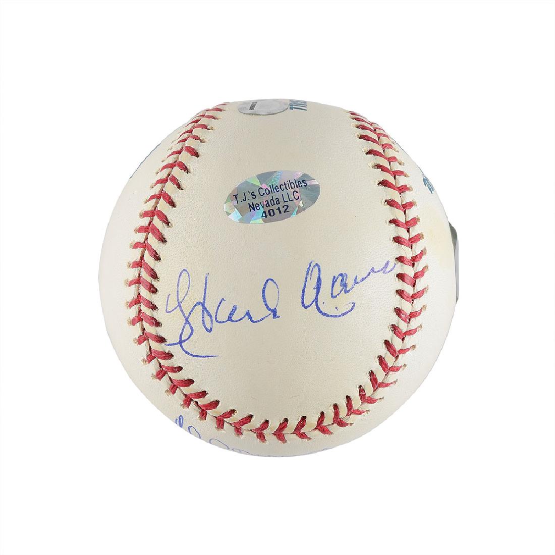 Hank Aaron and Al Downing: Limited edition official Rawlings Major League (Selig) baseball, numbered 51/74, signed on the upper panel in blue ballpoint, "Hank Aaron," and on the sweet spot and lower panel, "Al Downing, Aaron's