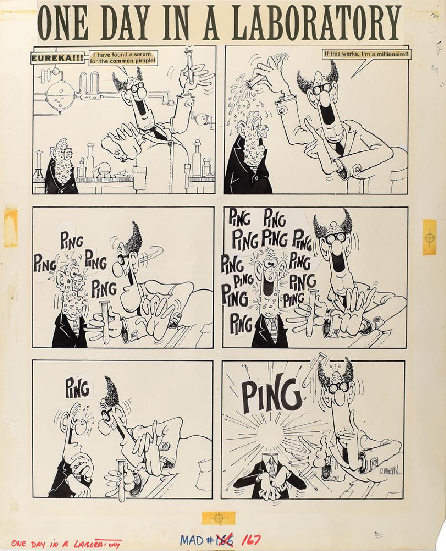 MAD: Don Martin: Original hand-inked six panel MAD magazine comic strip by Don Martin, 17.75 x 22, signed in the lower right corner with his artist signature, “D. Martin.” The comic, entitled “One Day in a Labor