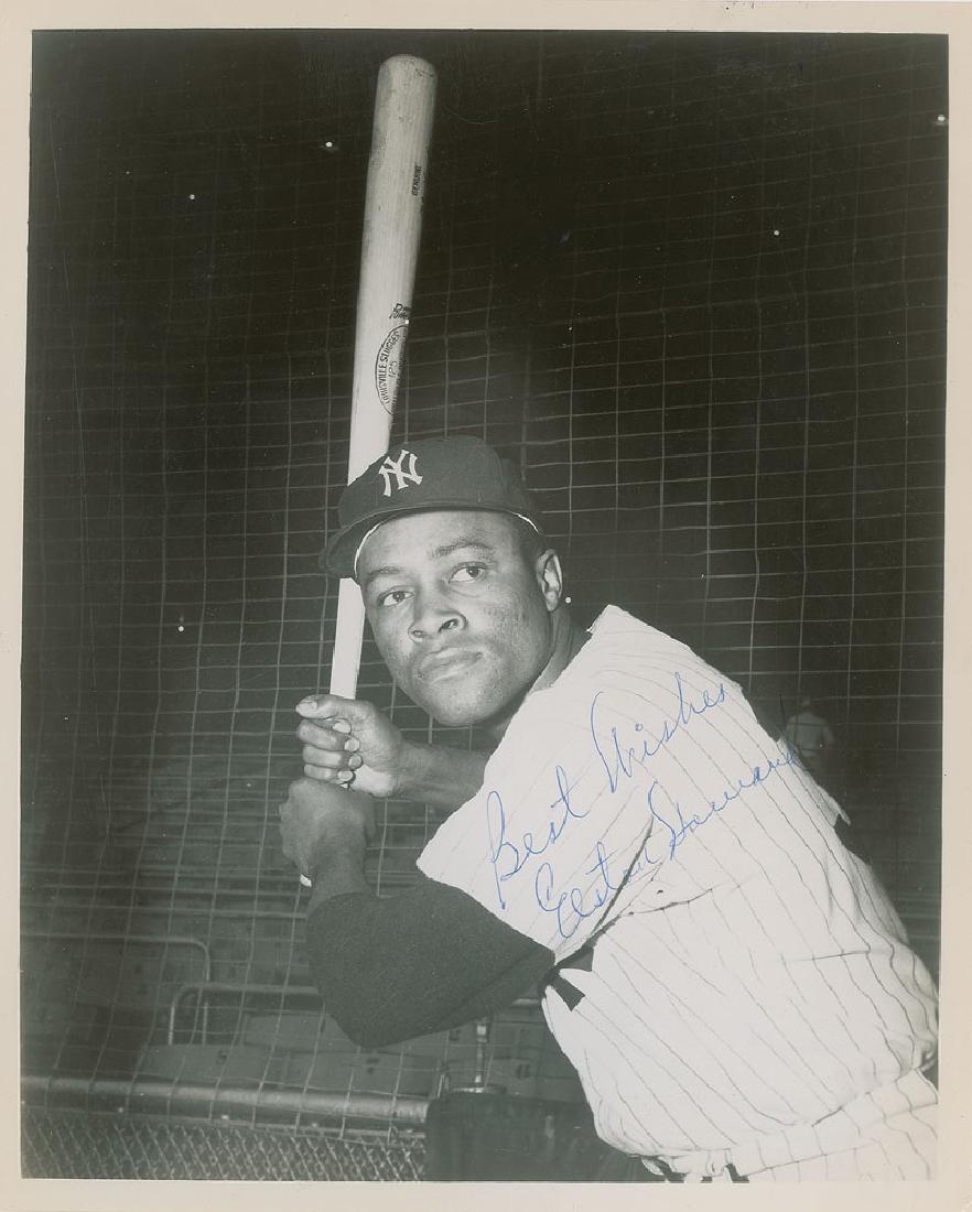 Elston Howard: Glossy 8 x 10 half-length photo of the longtime Yankee player-turned-coach in a batting stance, signed in black ballpoint, "Best wishes, Elston Howard." In very good to fine condition, with a diagonal